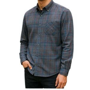 ELEMENT Mens Blue Plaid Brushed Cotton Button Down Shirt Gorpcore Long Sleeves M